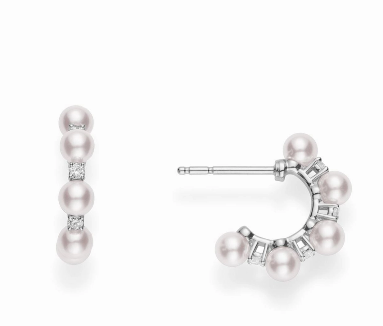 Mikimoto 18ct White Gold Akoya Pearl Diamond Hoop Earrings