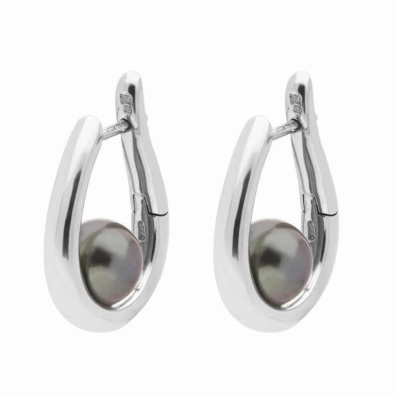 Mikimoto 18ct White Gold Black South Sea Pearl Hinged Earrings