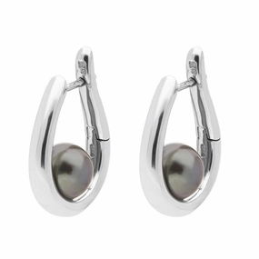 Mikimoto 18ct White Gold Black South Sea Pearl Hinged Earrings
