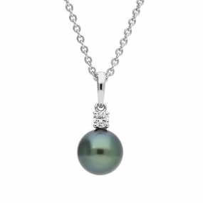 Mikimoto 18ct White Gold Diamond 10mm Black A  South Sea Pearl Necklace