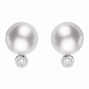 Mikimoto 18ct White Gold Diamond 10mm White South Sea Pearl Earrings