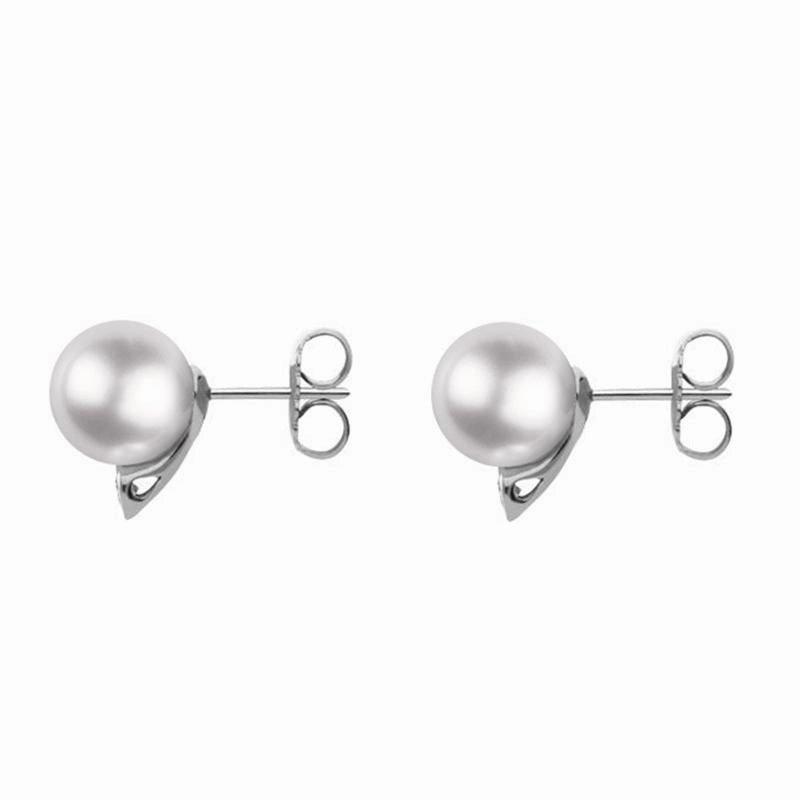 Mikimoto 18ct White Gold Diamond 10mm White South Sea Pearl Earrings