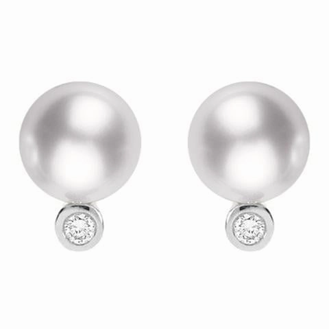 Mikimoto 18ct White Gold Diamond 10mm White South Sea Pearl Earrings