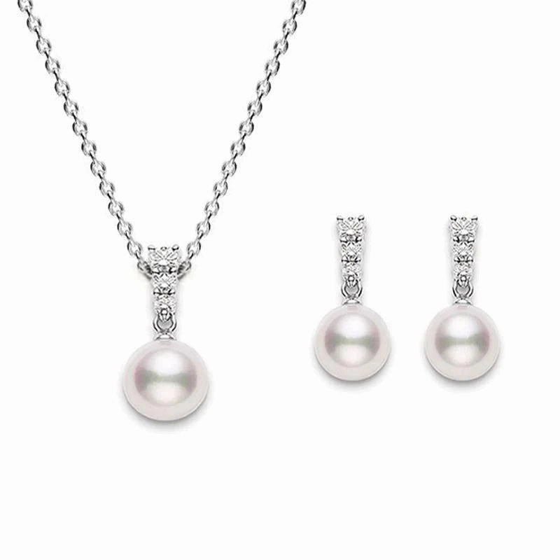 Mikimoto 18ct White Gold Diamond Akoya Pearl Two Piece Gift Set