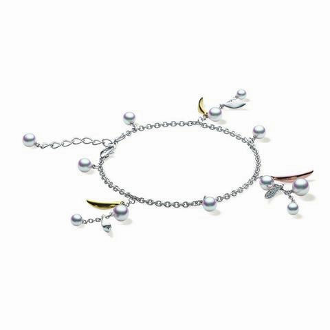 Mikimoto 18ct White Gold Diamond White Akoya Pearl Leaves Bracelet