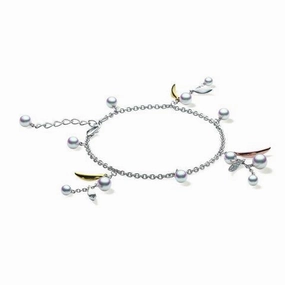 Mikimoto 18ct White Gold Diamond White Akoya Pearl Leaves Bracelet