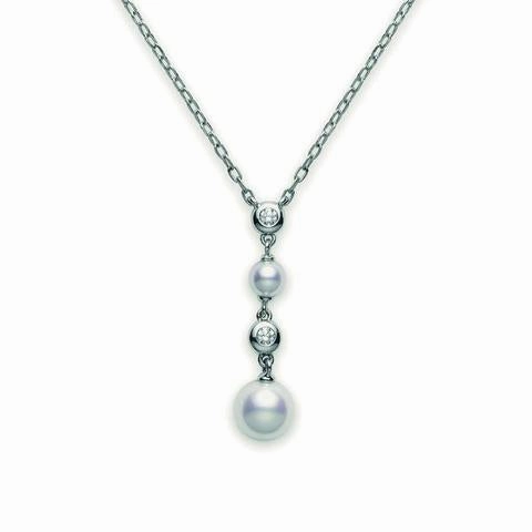 Mikimoto 18ct White Gold Diamond White Akoya Pearl Necklace