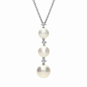Mikimoto 18ct White Gold Diamond White Akoya Pearl Necklace