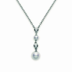 Mikimoto 18ct White Gold Diamond White Akoya Pearl Necklace