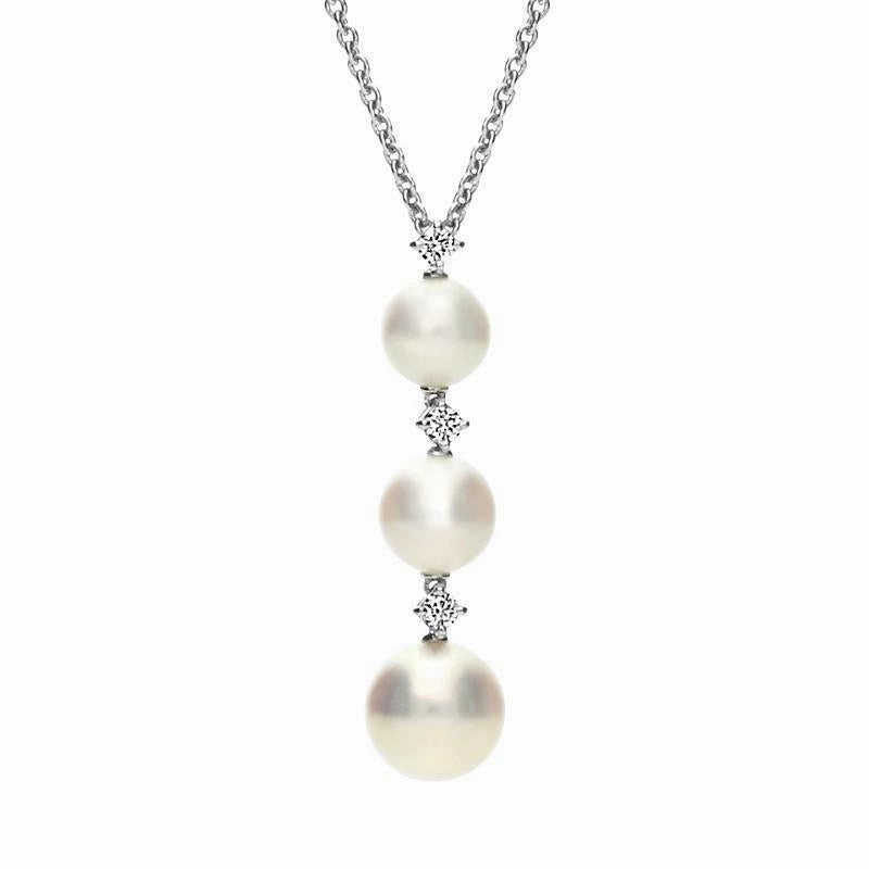 Mikimoto 18ct White Gold Diamond White Akoya Pearl Necklace