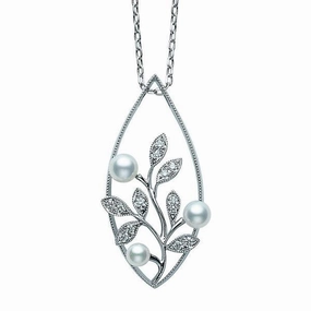 Mikimoto 18ct White Gold Diamond White Akoya Pearl Vine Necklace