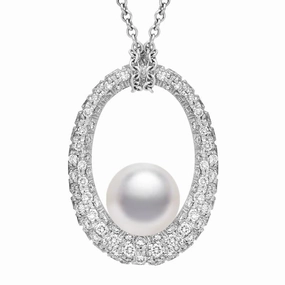 Mikimoto 18ct White Gold Diamond White South Sea Pearl Loop Necklace