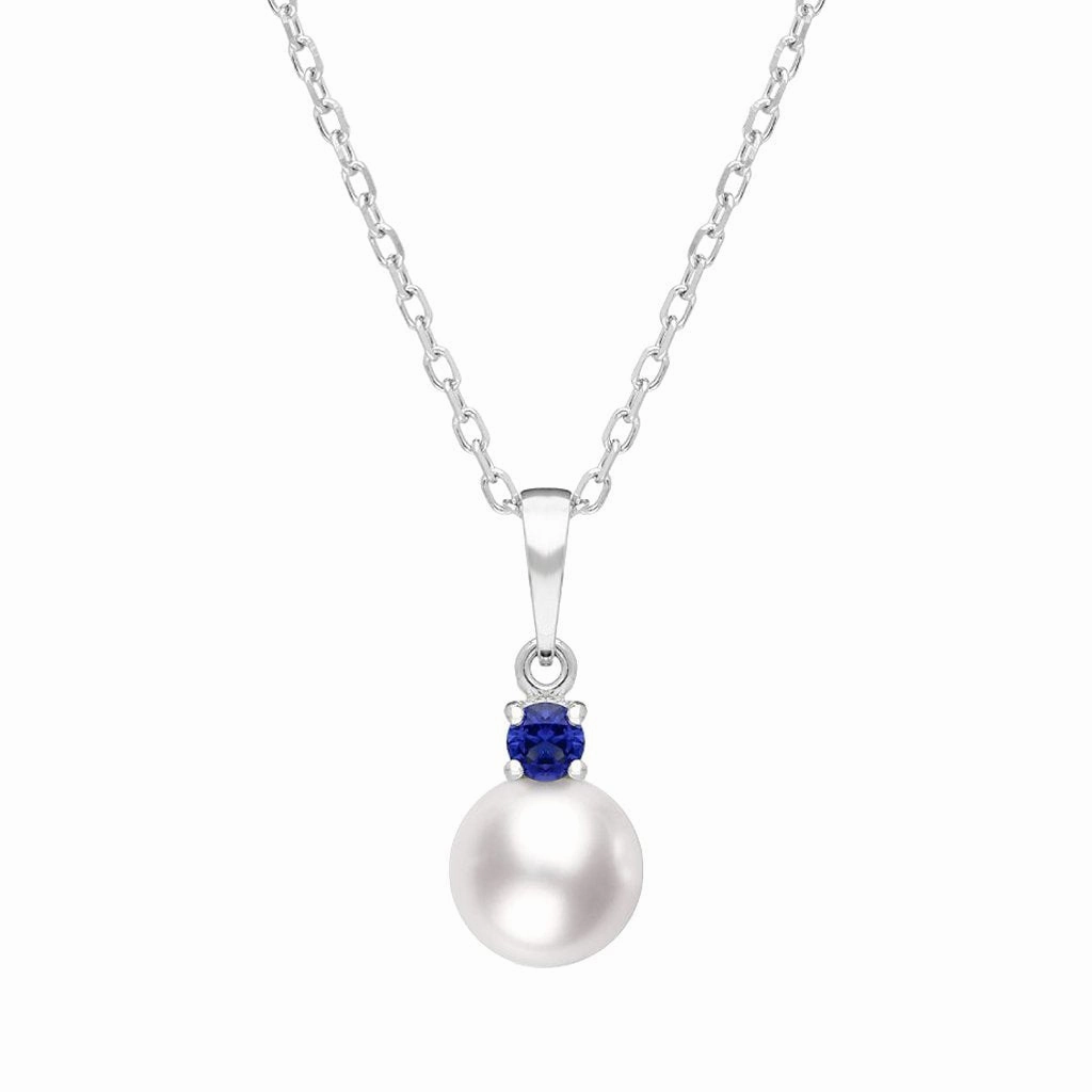 Mikimoto 18ct White Gold Sapphire 7.5mm White A  Akoya Pearl Necklace