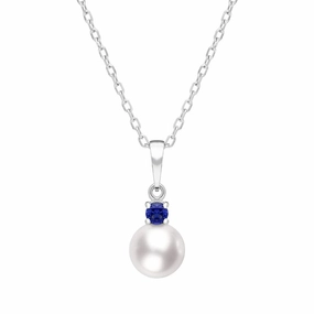 Mikimoto 18ct White Gold Sapphire 7.5mm White A  Akoya Pearl Necklace