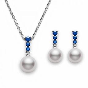 Mikimoto 18ct White Gold Sapphire Akoya Pearl Two Piece Gift Set