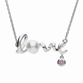 Mikimoto 18ct White Gold Sapphire White Akoya Pearl 'Love' Necklace
