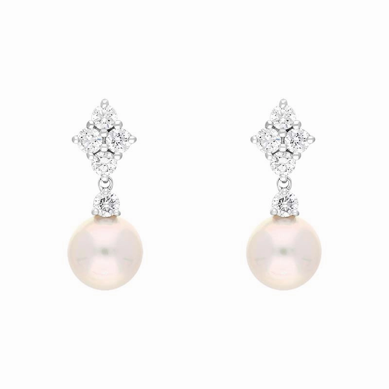 Mikimoto Classic Elegance 18ct White Gold Diamond White Akoya Pearl Earrrings