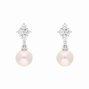 Mikimoto Classic Elegance 18ct White Gold Diamond White Akoya Pearl Earrrings