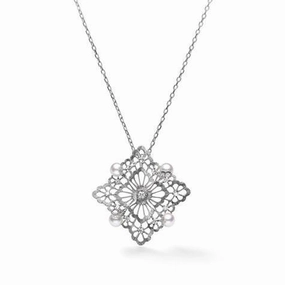 Mikimoto Lace 18ct White Gold Diamond White Akoya Pearl Necklace