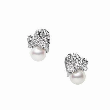 Mikimoto Les Petales Place Vendome 18ct White Gold 8mm Akoya Pearl Diamond Earrings