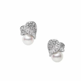 Mikimoto Les Petales Place Vendome 18ct White Gold 8mm Akoya Pearl Diamond Earrings