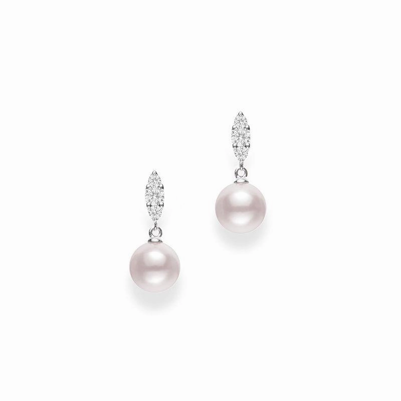 Mikimoto Morning Dew 18ct White Gold Diamond White Akoya Pearl Earrings