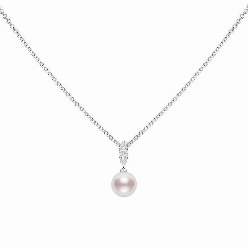 Mikimoto Morning Dew 18ct White Gold Diamond White Akoya Pearl Pendant