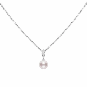 Mikimoto Morning Dew 18ct White Gold Diamond White Akoya Pearl Pendant