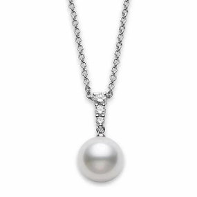 Mikimoto Morning Dew 18ct White Gold Diamond White South Sea Pearl Pendant