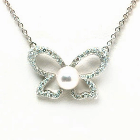 Mikimoto Necklace Butterfly Pearl Diamond And 18ct White Gold D
