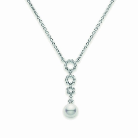Mikimoto Necklace Lace Diamond and Pearl Necklace 18ct White Gold