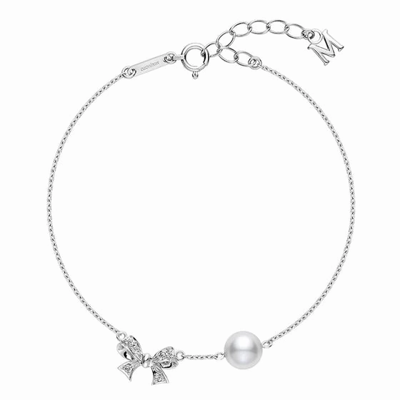 Mikimoto Ribbon 18ct White Gold White Akoya Pearl Diamond Adjustable Bracelet