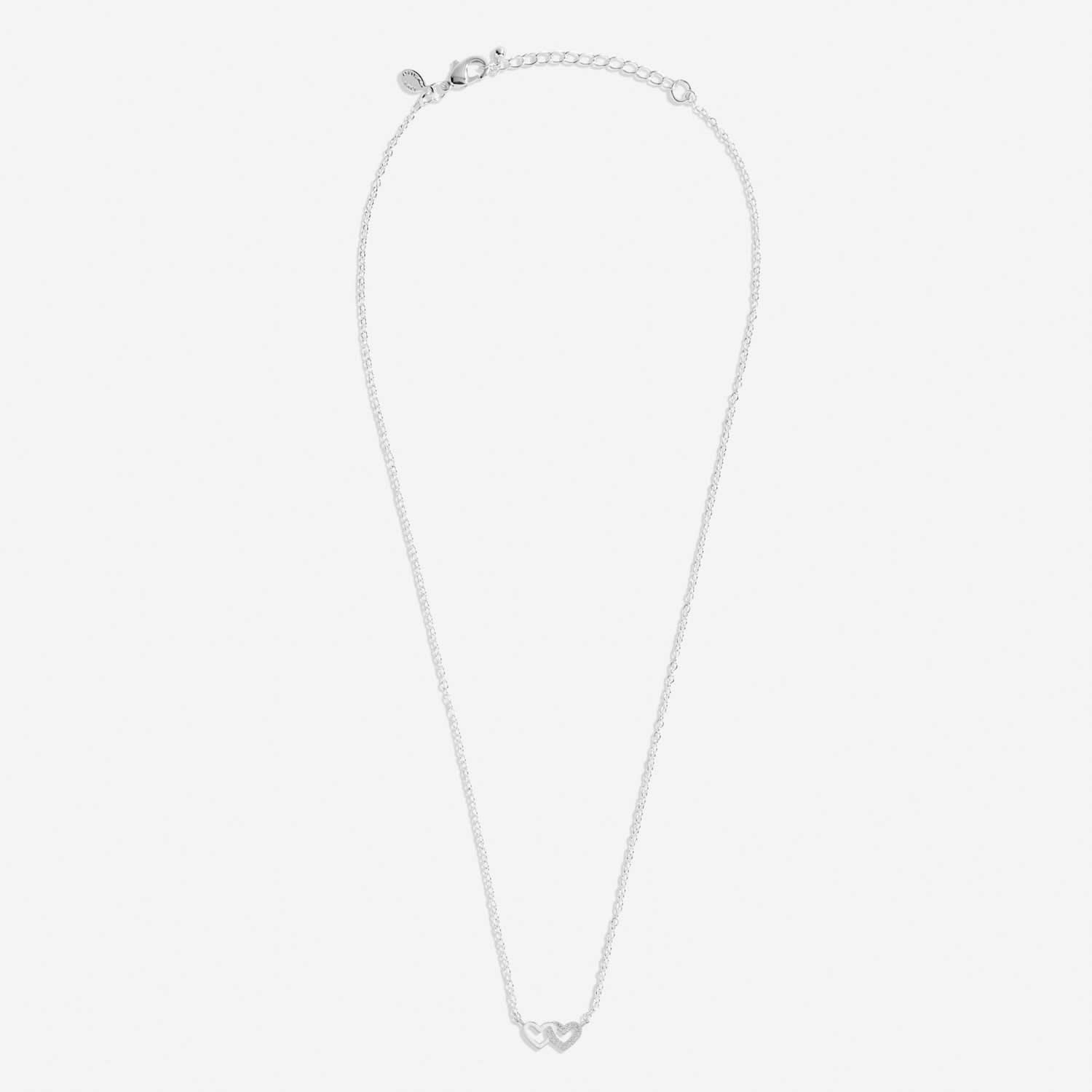Mini Charms Pave Linked Hearts Silver Plated Necklace 7635