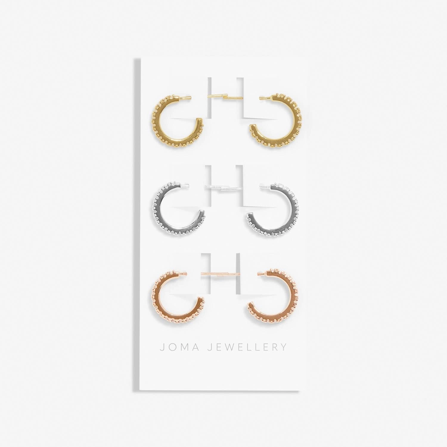 Mini Charms Three Tone Pave Hoop Silver Gold Rose Gold Plated Earrings 7649