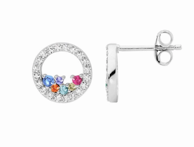 multicoloured CZ Open circle pendant and earrings