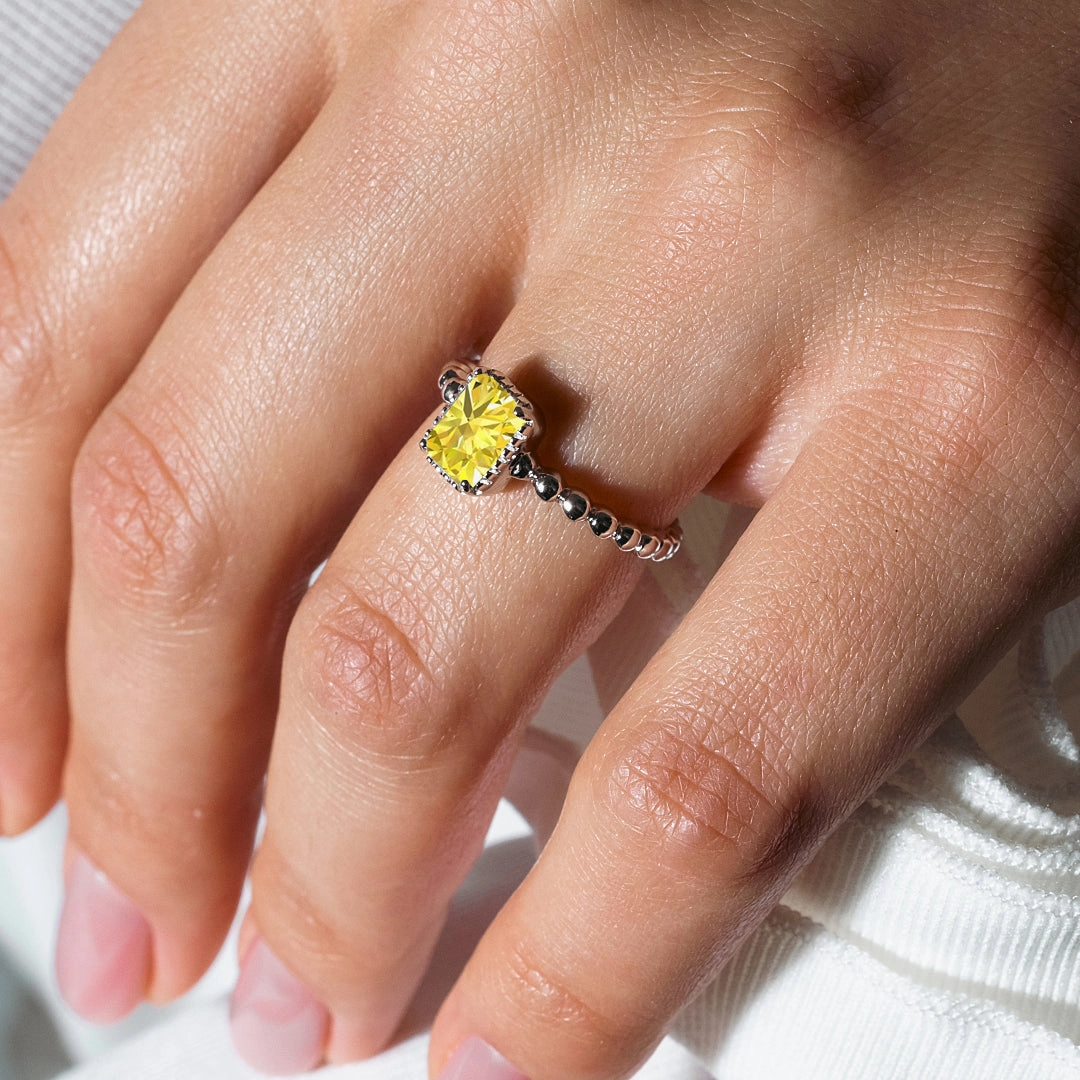 November Sterling Silver 925 Rhodium Plated Beaded Shank Square Center Birthstone Ring - BGR01081NOV