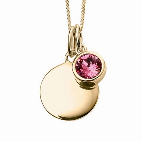 October Yellow Gold Plated Birthstone Engravable Disc Necklace P5017