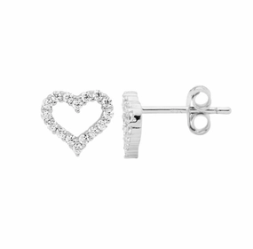 Open Heart 8mm with CZ Stud Earrings - 3 colours