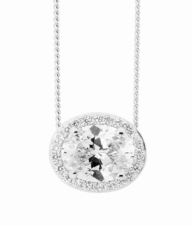 Oval CZ w/ CZ Surround Slider Pendant - 3 colours