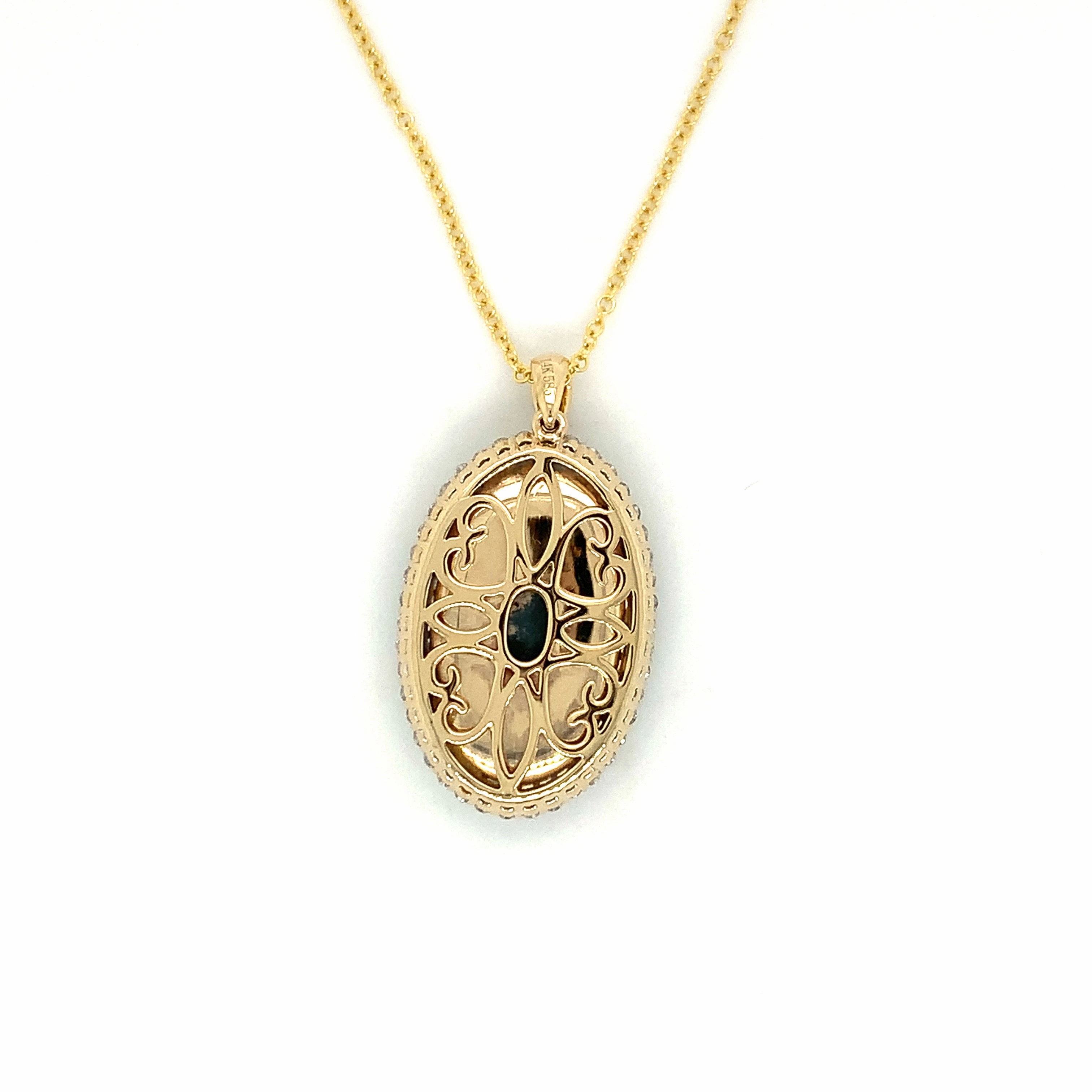 Oval Opal Yellow Gold Diamond Pendant