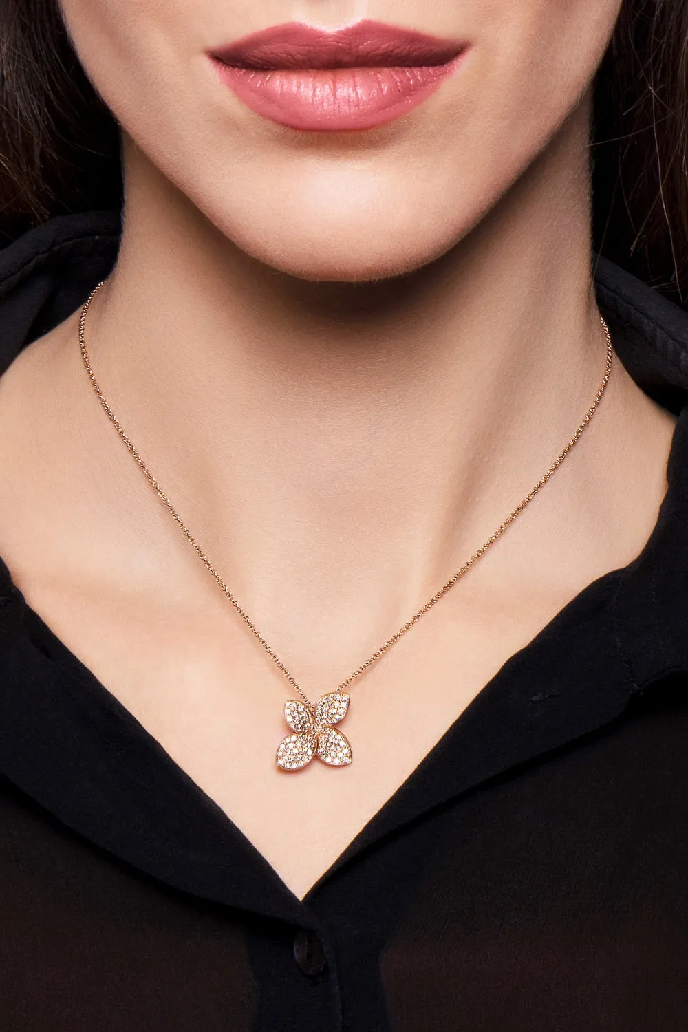 Pasquale Bruni Petit Garden 18ct Rose Gold White and Champagne Diamond Flower Necklace