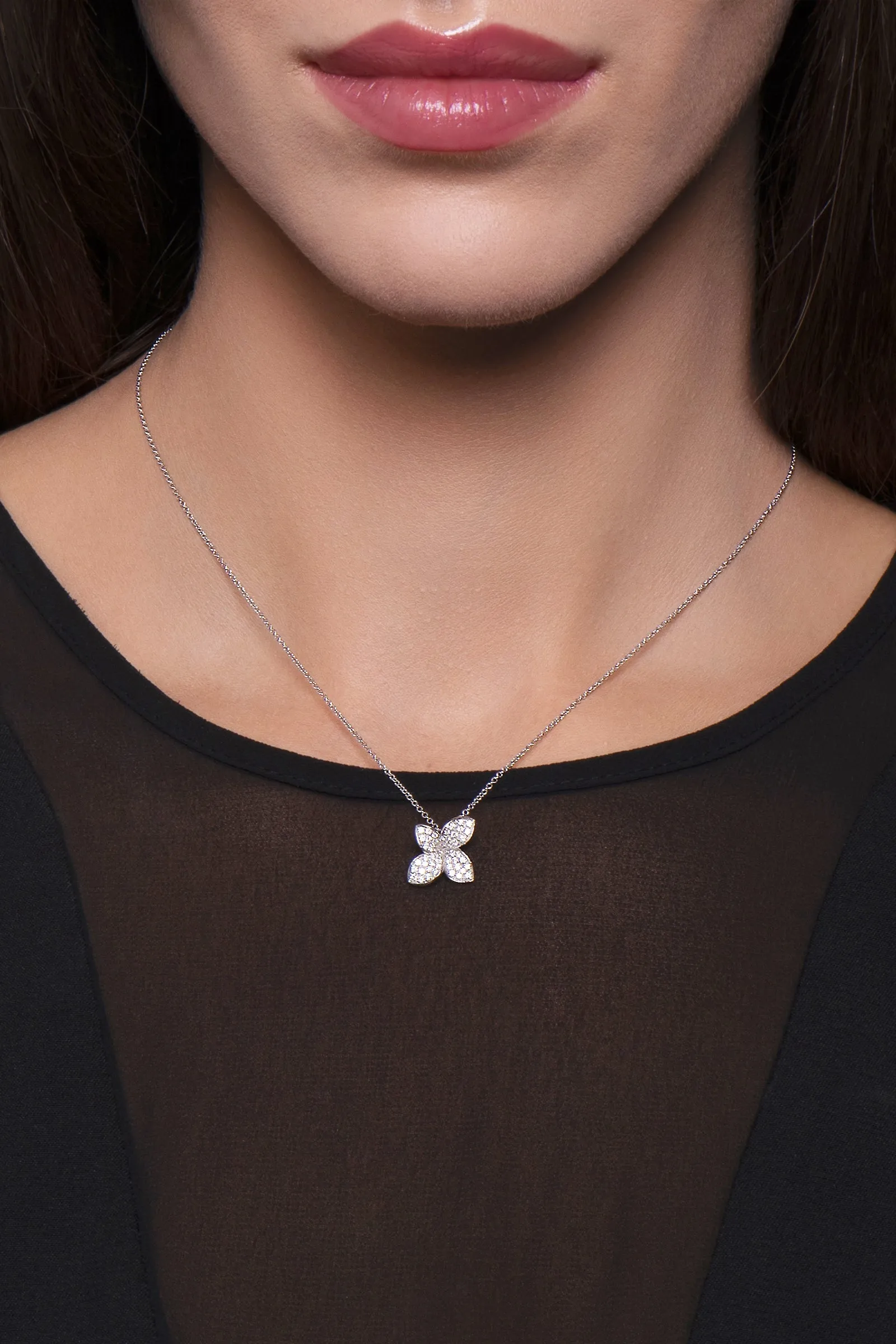 Pasquale Bruni Petit Garden 18ct White Gold 0.37ct Diamond Flower Pendant Necklace