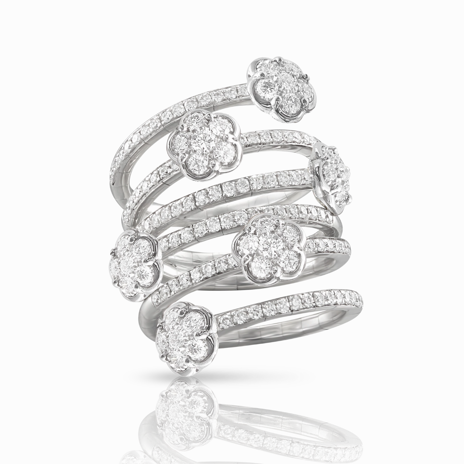 Pasquale Bruni Figlia Dei Fiori 18ct White Gold Diamond Six Flower Twist Ring