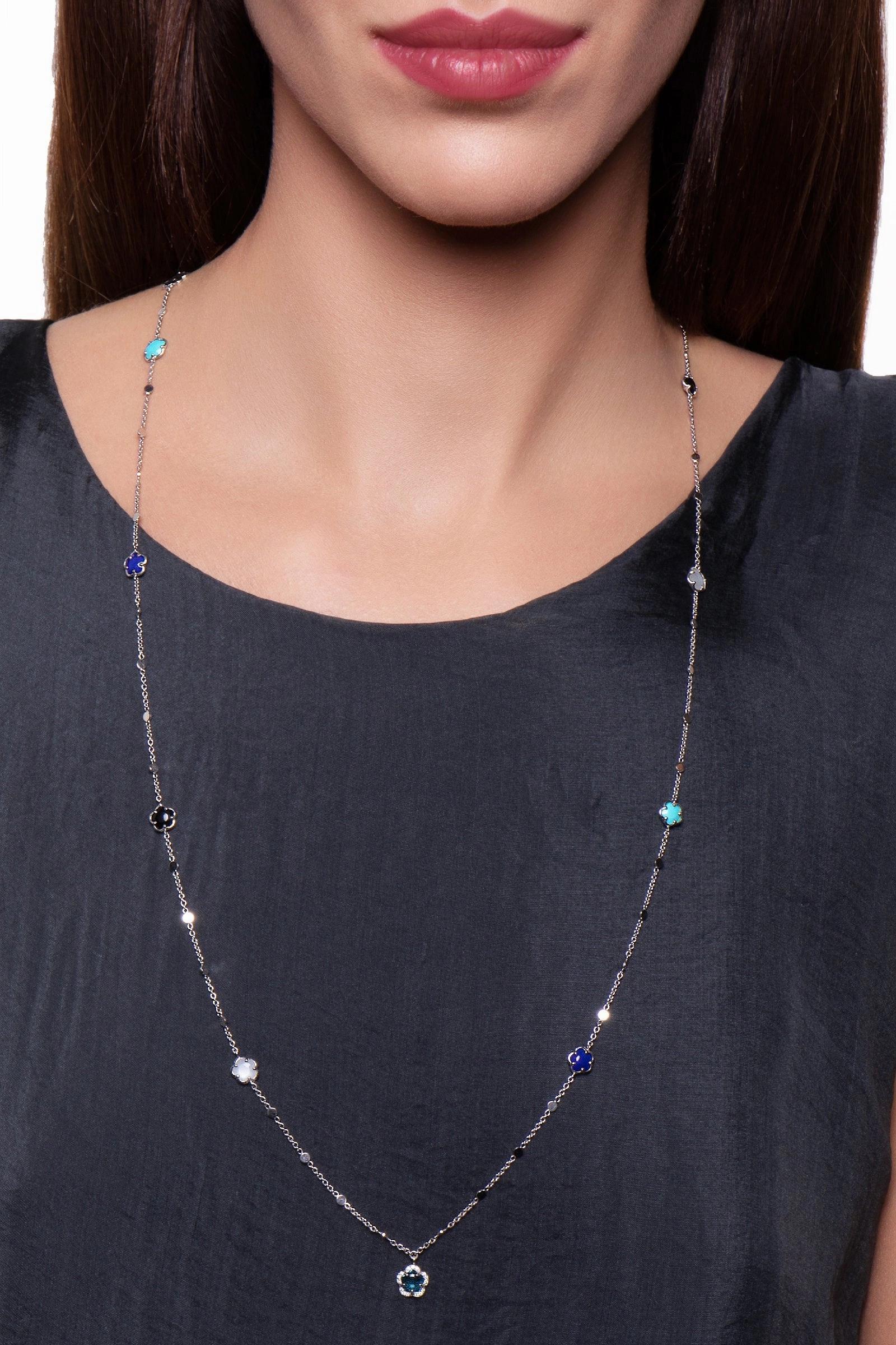 Pasquale Bruni Figlia Dei Fiori 18ct White Gold Multicoloured Gemstone Diamond Sautoir Necklace D