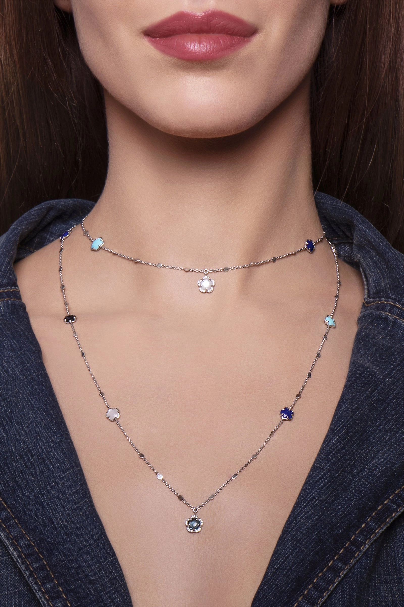 Pasquale Bruni Figlia Dei Fiori 18ct White Gold Multicoloured Gemstone Diamond Sautoir Necklace D