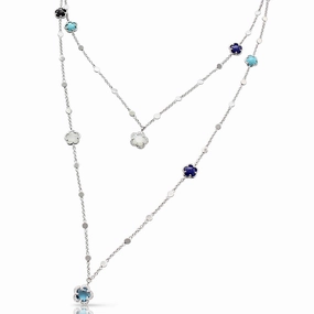 Pasquale Bruni Figlia Dei Fiori 18ct White Gold Multicoloured Gemstone Diamond Sautoir Necklace D