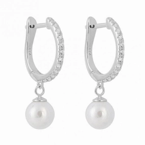 Pearl Pave Hoop Earrings E6234W