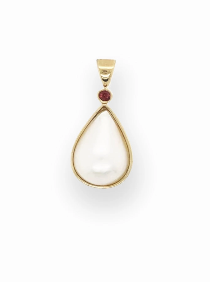 Pearl Teardrop with Garnet Pendant