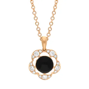 Picchiotti 18ct Rose Gold 0.54ct Diamond Whitby Jet Flower Pendant D