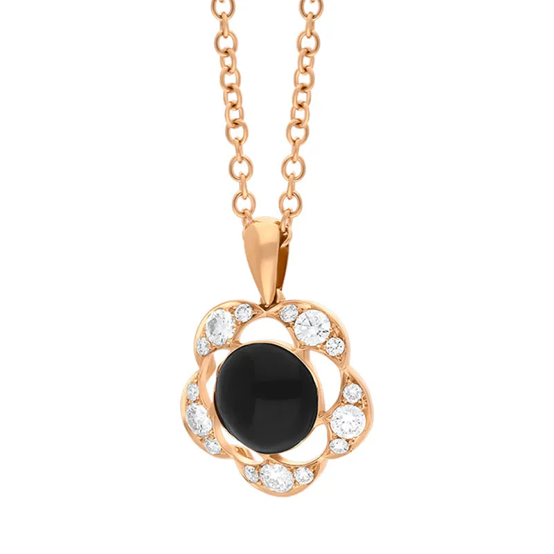 Picchiotti 18ct Rose Gold 0.54ct Diamond Whitby Jet Flower Pendant D